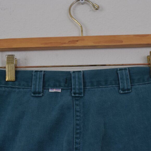 Vintage 70s Worrrn Ripped Green Flat Front Flared Pants by Love & Stitch size 28 - Picture 8 of 12